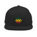 "Rasta Striped Leaf" Snapback Hat with embroidered cannabis leaf in green, yellow, and red, on a structured, adjustable cap.
