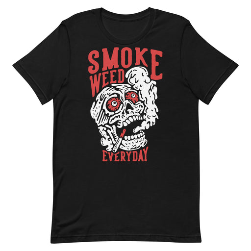 Smoke Weed Everyday - Tshirt - With a skull smoking a joint and blowing smoke - Black Shirt