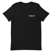 t-shirt with "Tax The Rich" design, anti-capitalism, parody, political