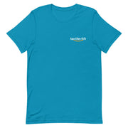 t-shirt with "Tax The Rich" design, anti-capitalism, parody, political