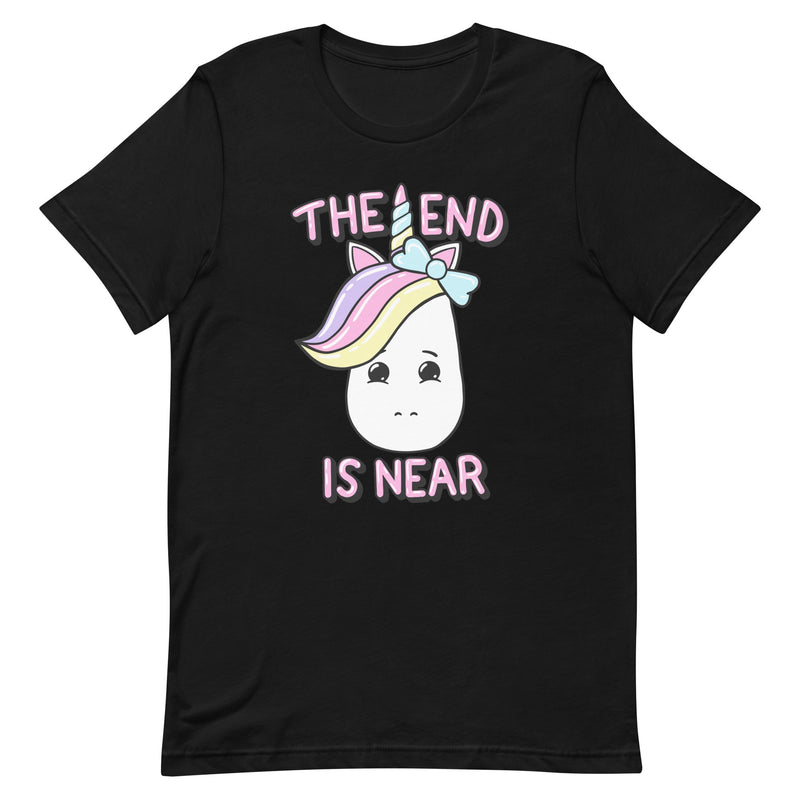 t-shirt with "The End Is Near Unicorn" design, funny