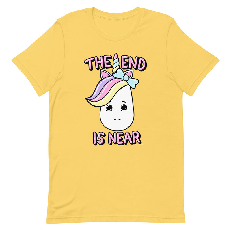 t-shirt with "The End Is Near Unicorn" design, funny