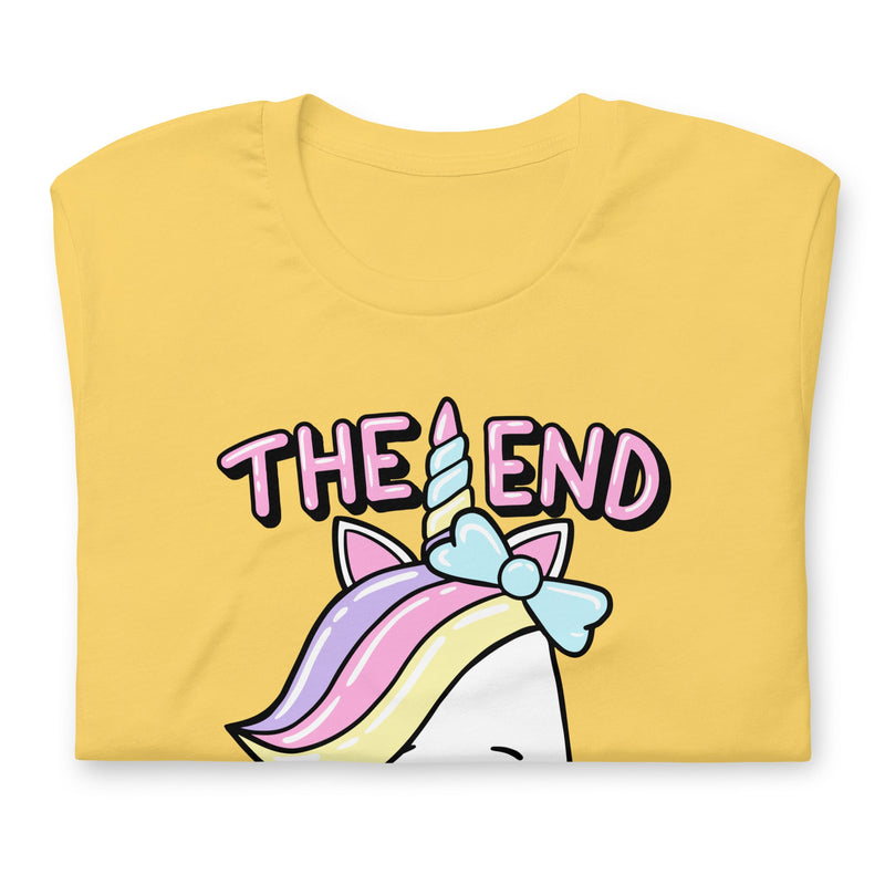 t-shirt with "The End Is Near Unicorn" design, funny