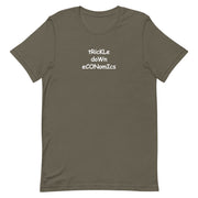 t-shirt with "Trickle Down Economics" design, anti-capitalism, political