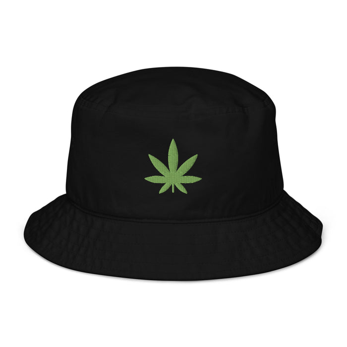 Black Stoner Bucket Hat - Green Weed Leaf