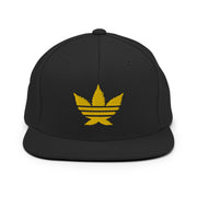 snapback hat with "Weedidas" design, weed