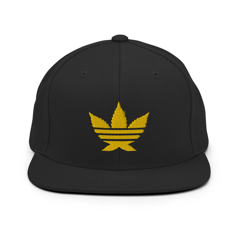 snapback hat with "Weedidas" design, weed
