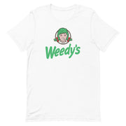 t-shirt with "Weedy's" design, weed