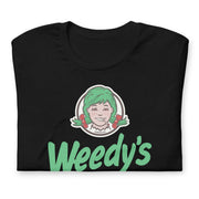 t-shirt with "Weedy's" design, weed
