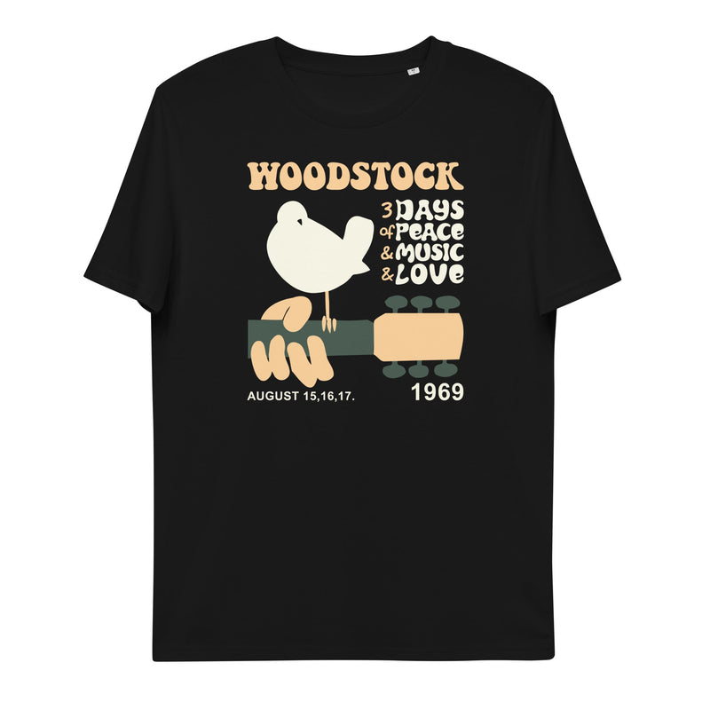 t-shirt with "Woodstock 69" design, hippie