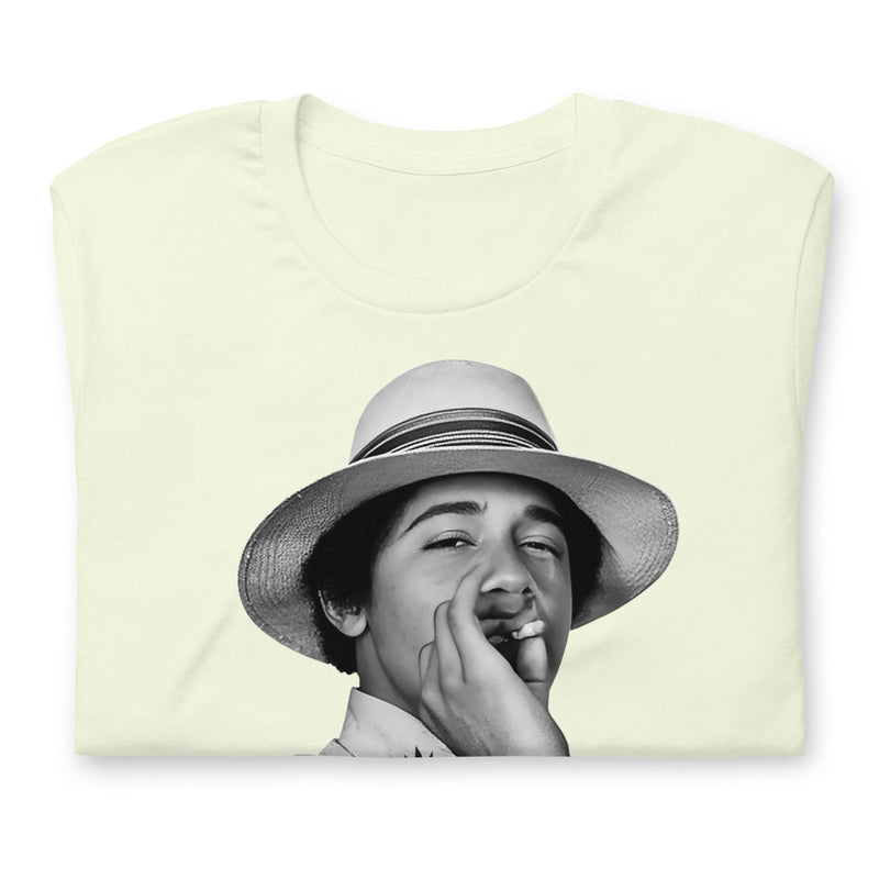 t-shirt with "Young Obama Smoking Weed" design, weed