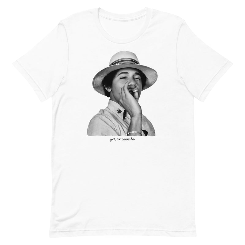 t-shirt with "Young Obama Smoking Weed" design, weed